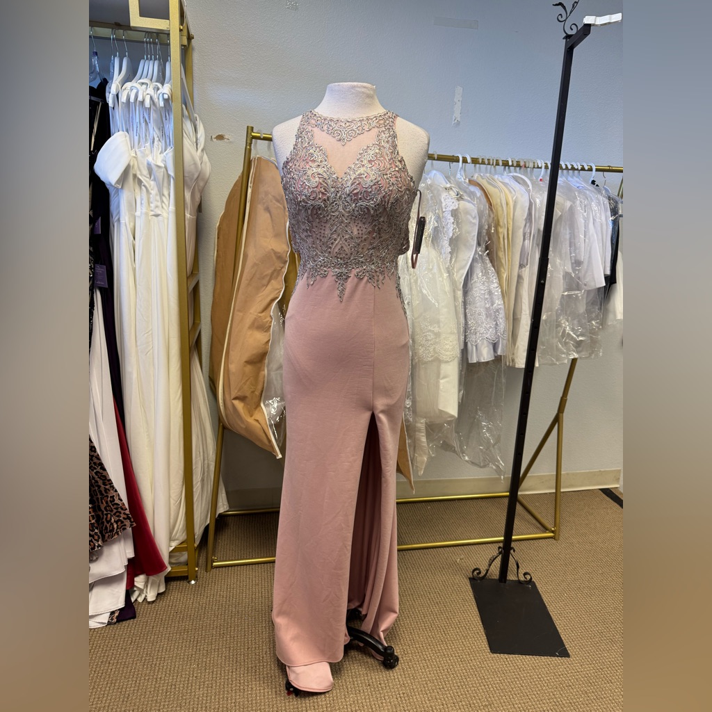 Elegant Rose Pink Lace Evening Gown 7586